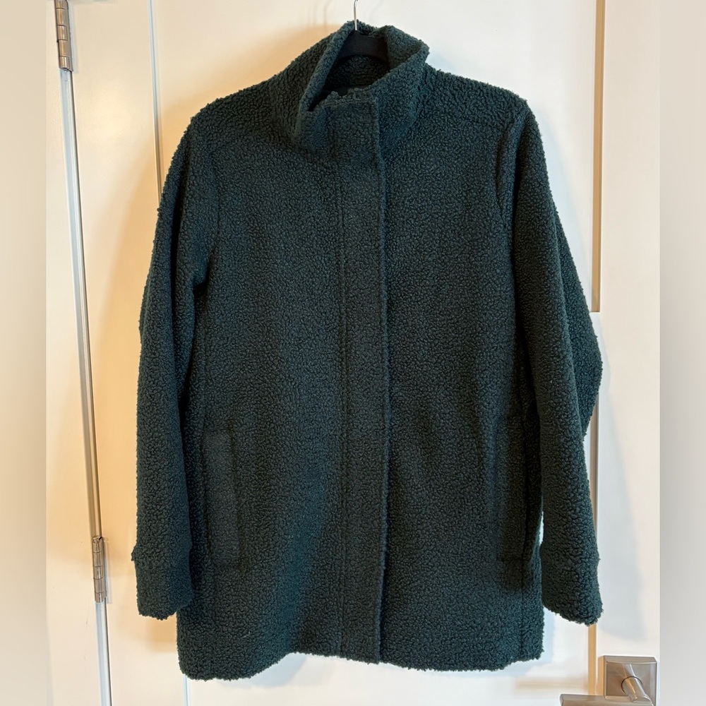 Lands End Women's Boucle Fleece Coat Size Medium Dark Forest Green